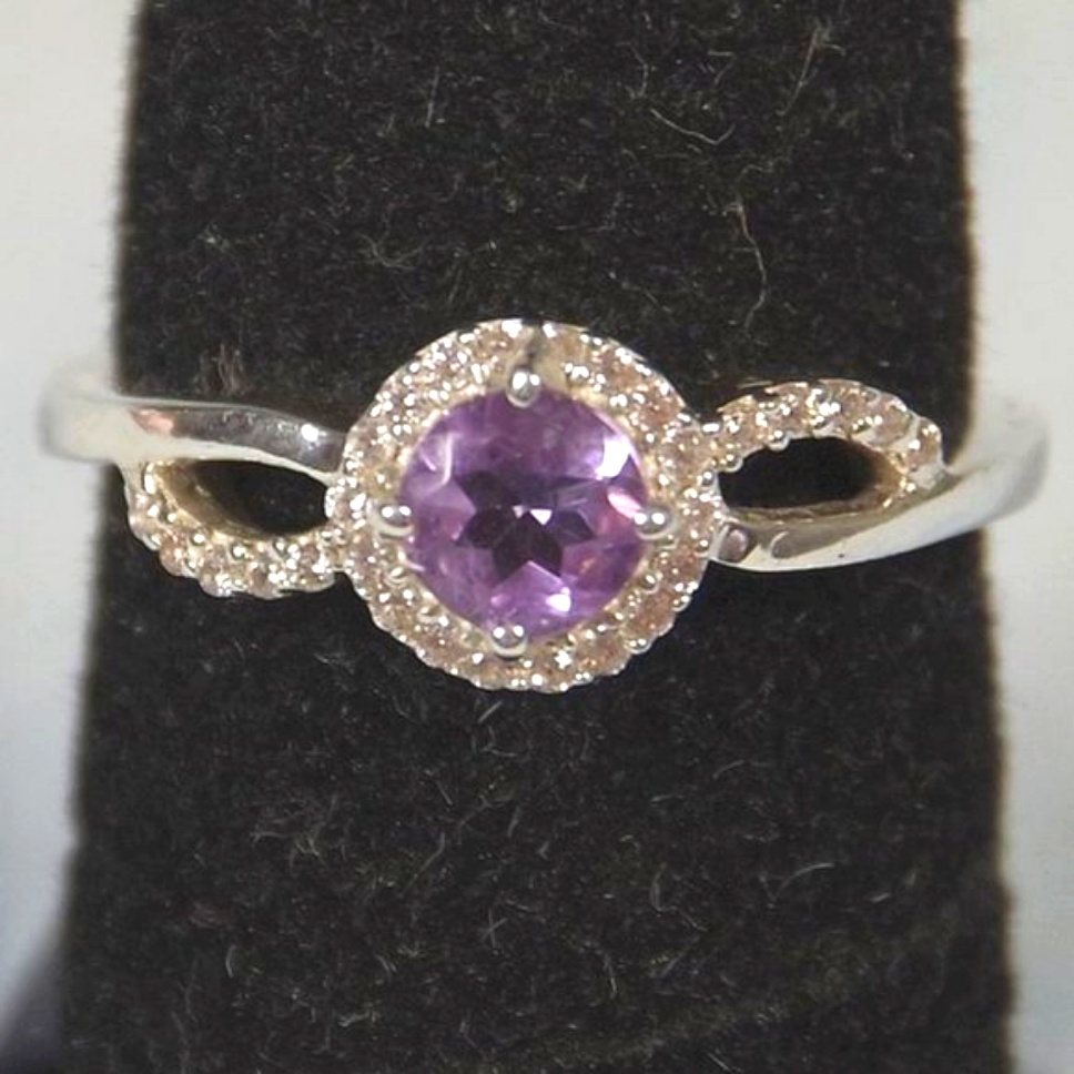 Amethyst Diamond Sterling Silver Halo Ring Sz 7 Nwt 27$